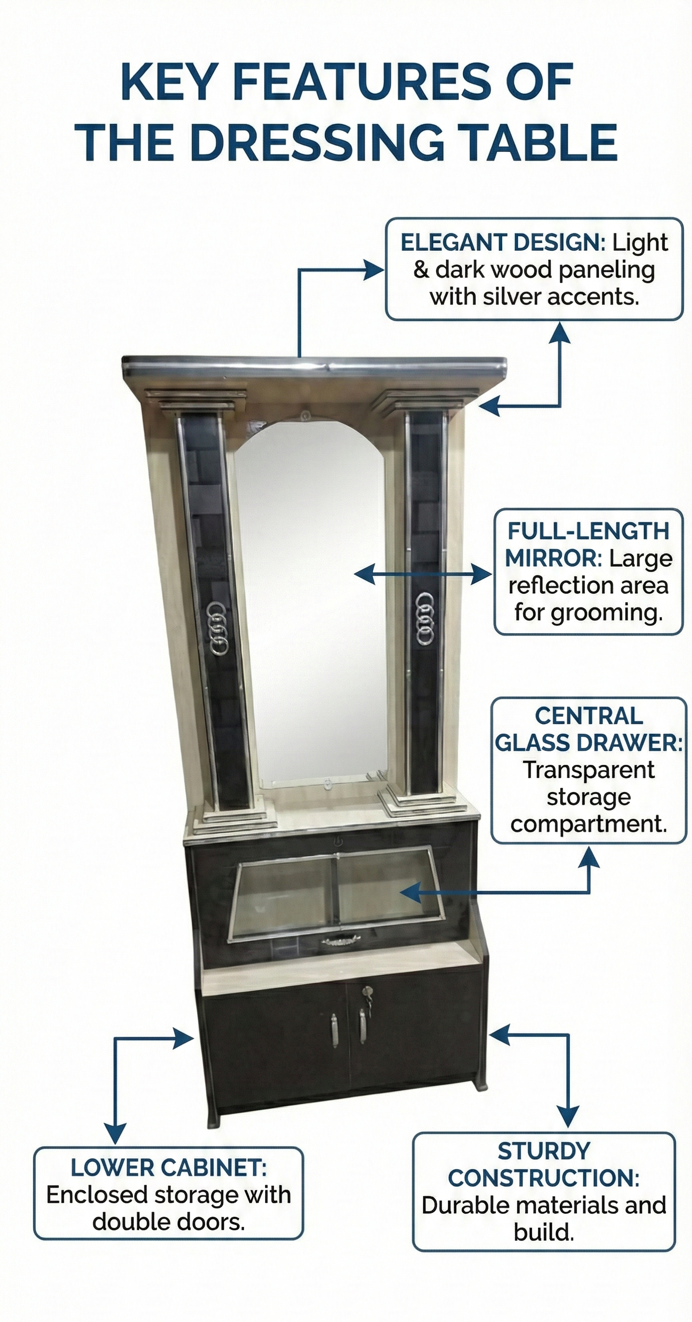 Modern Dressing Table with Mirror & Storage Cabinet | Stylish Wooden Vanity Unit with Glass Display & Shelves