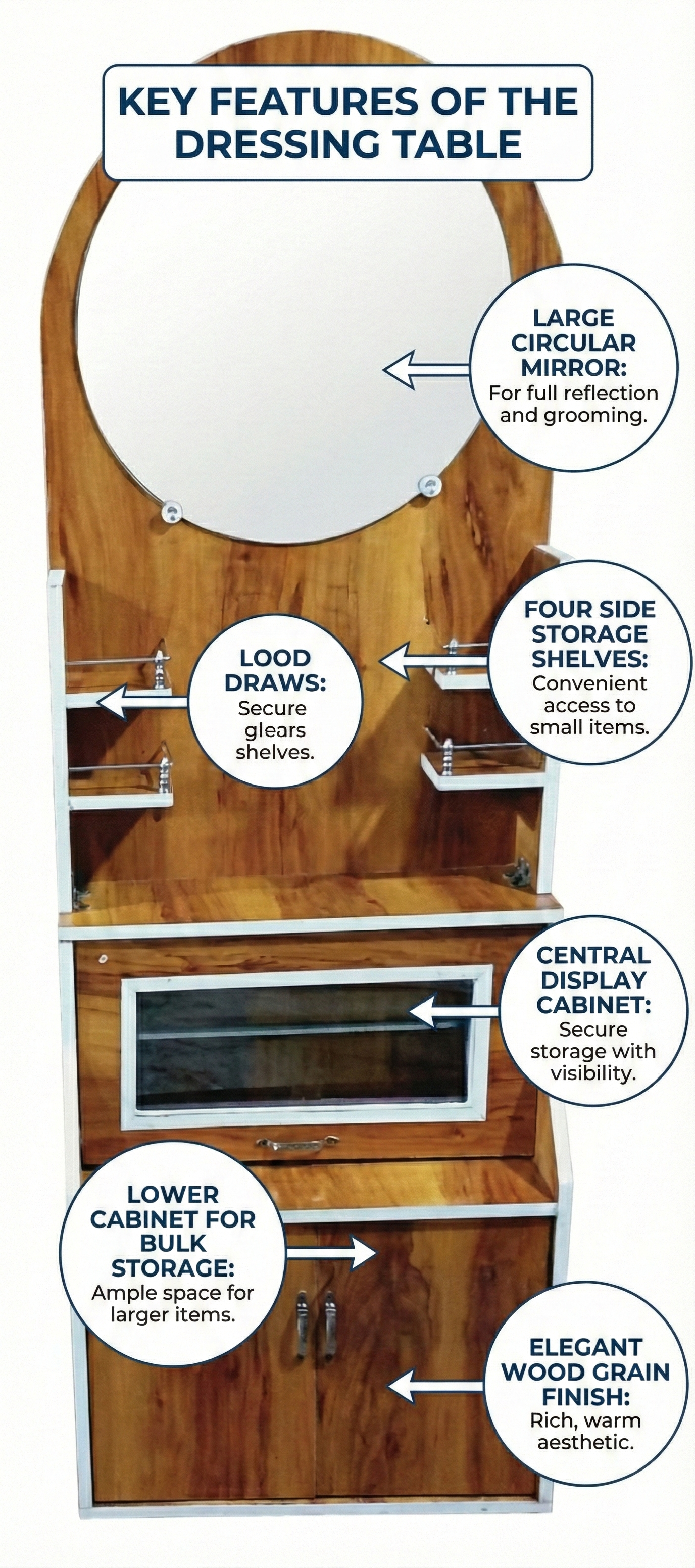 Wooden Dressing Table with Mirror & Storage Cabinet | Modern Makeup Table with Shelves & Drawer