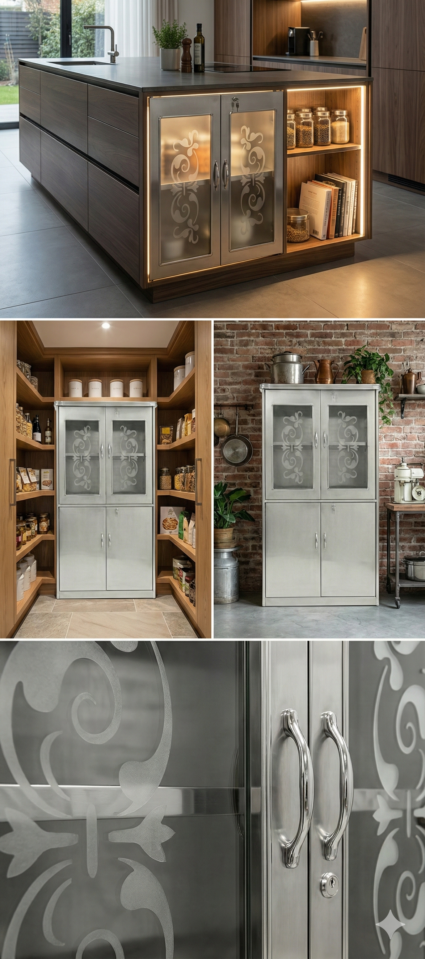 WOOD Kitchen Storage Cabinet with Glass Doors & Lock | Modular WOODEN Almirah for Home, Kitchen, Office