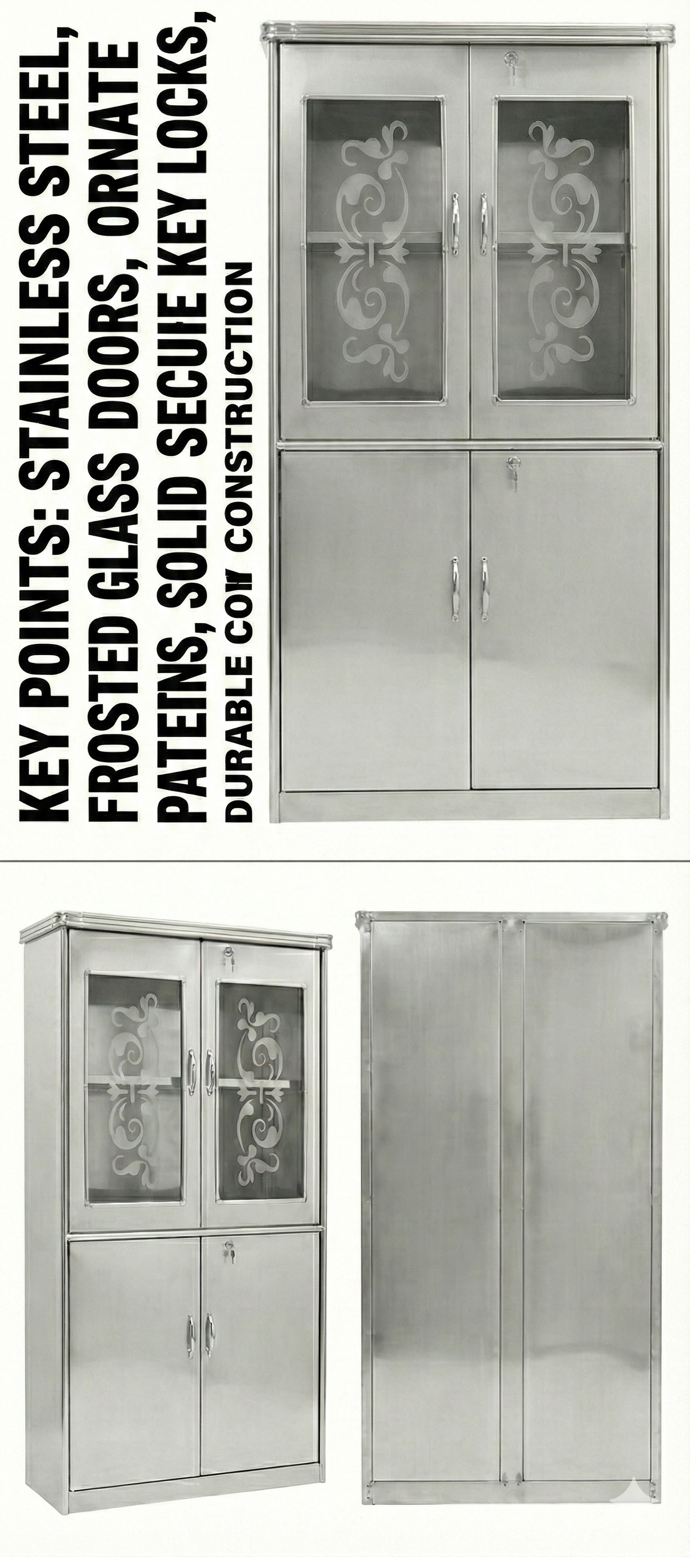 WOOD Kitchen Storage Cabinet with Glass Doors & Lock | Modular WOODEN Almirah for Home, Kitchen, Office