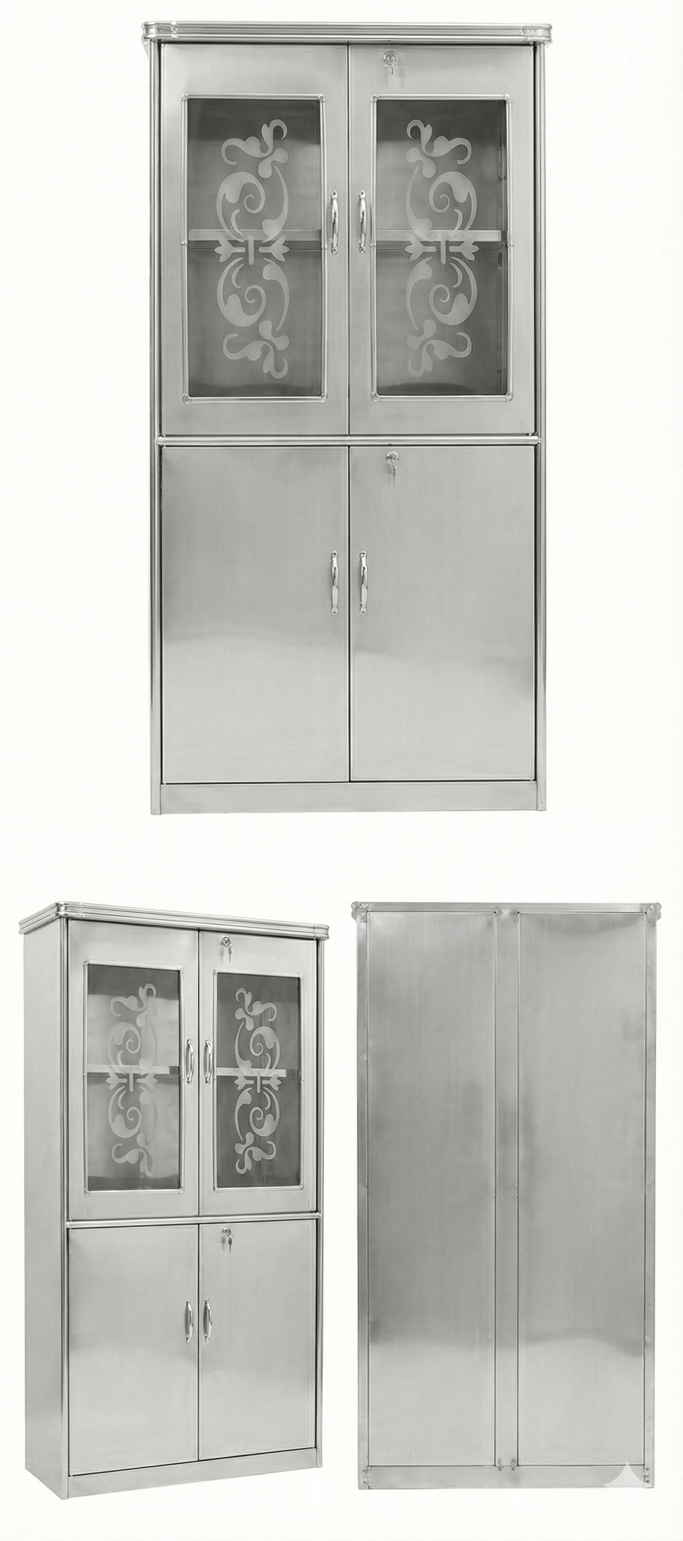 WOOD Kitchen Storage Cabinet with Glass Doors & Lock | Modular WOODEN Almirah for Home, Kitchen, Office