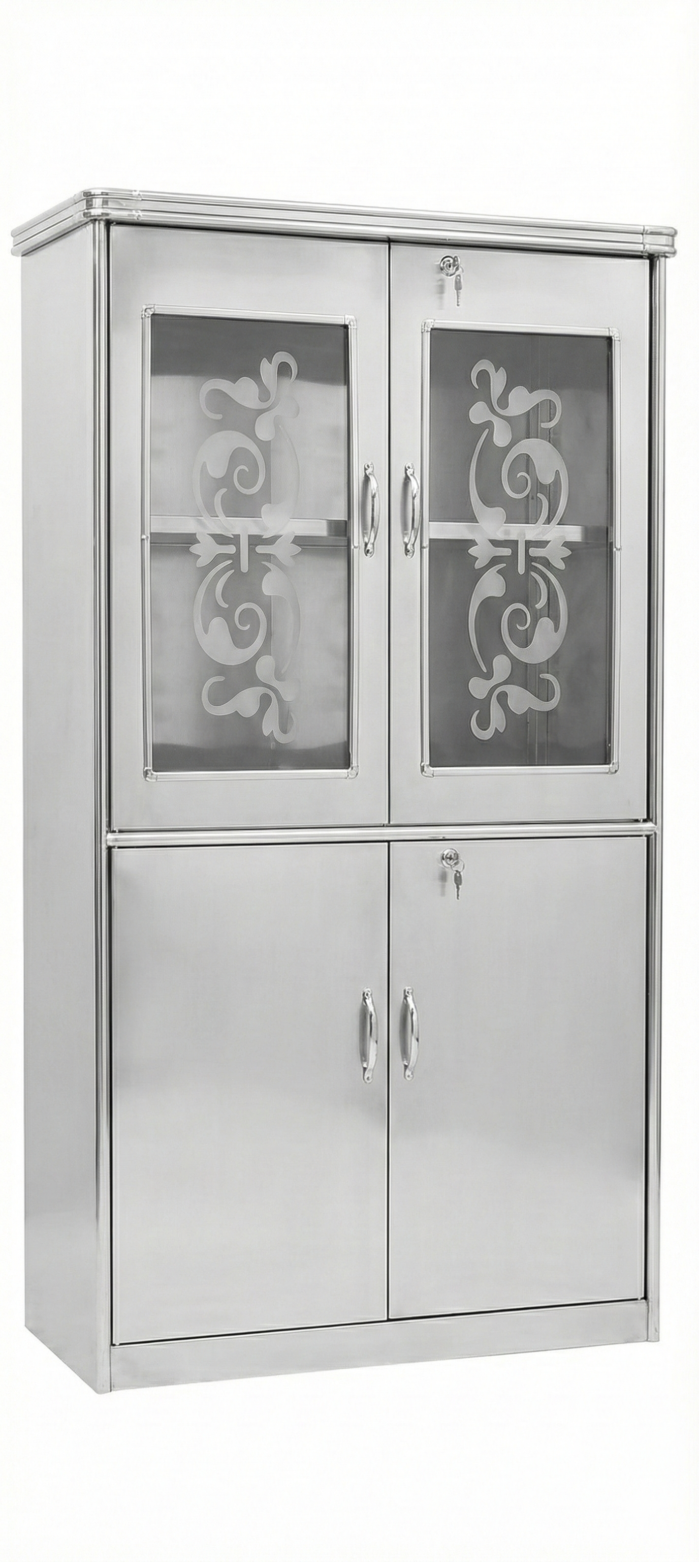 WOOD Kitchen Storage Cabinet with Glass Doors & Lock | Modular WOODEN Almirah for Home, Kitchen, Office