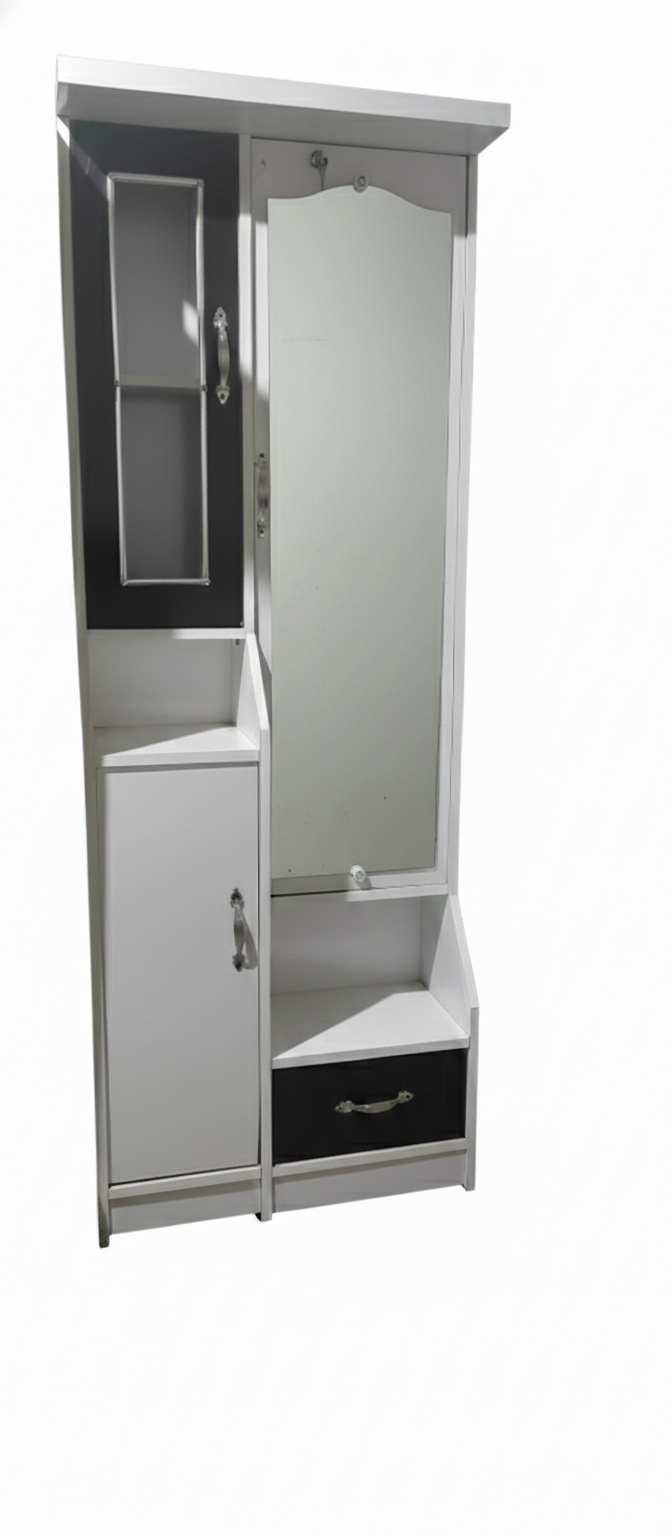 Wooden Dressing Table with Wardrobe & Full-Length Mirror | Storage Cabinet with Glass Shelf & Drawer