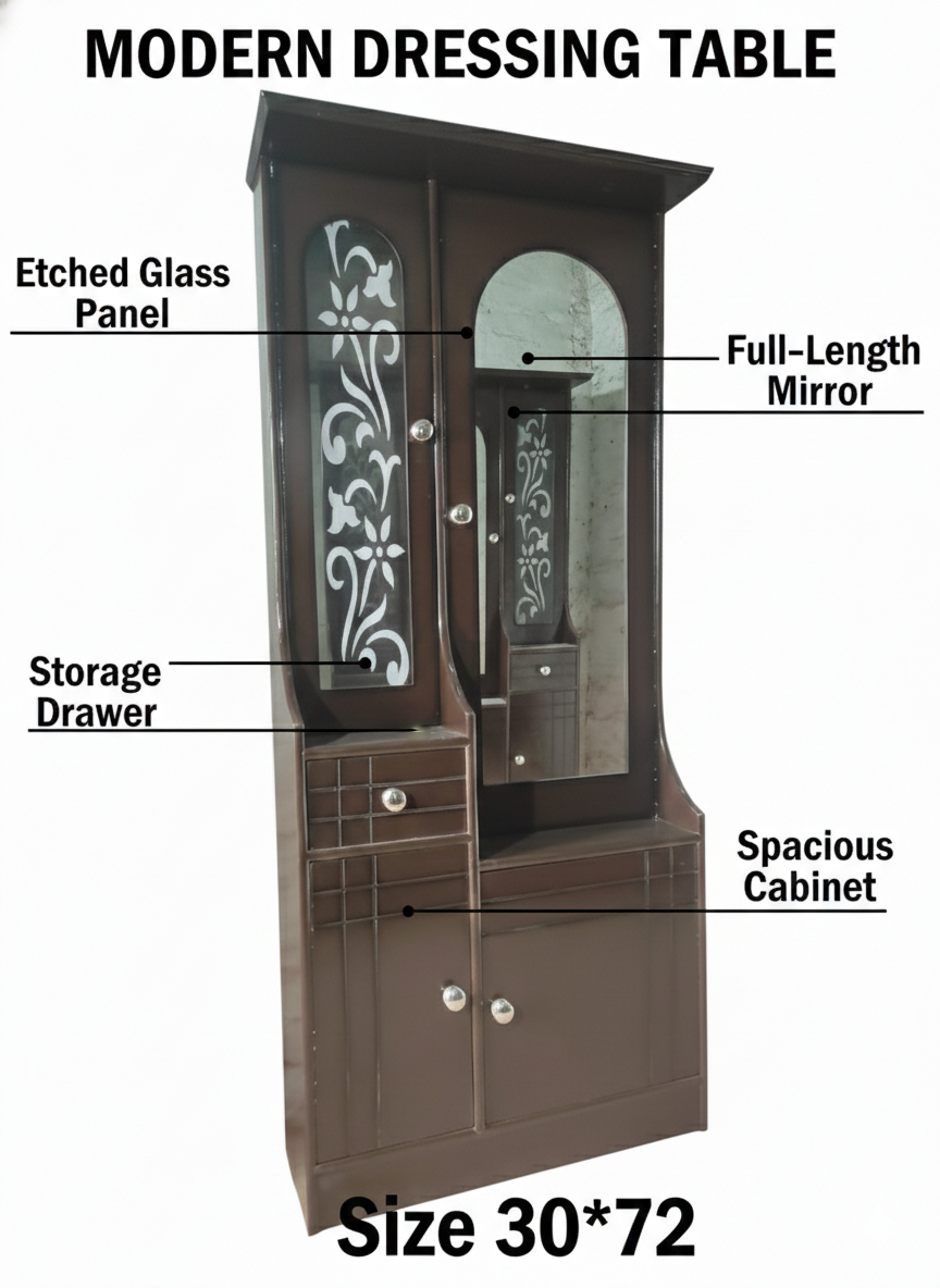 Modern Wooden Dressing Table with Full-Length Mirror & Storage