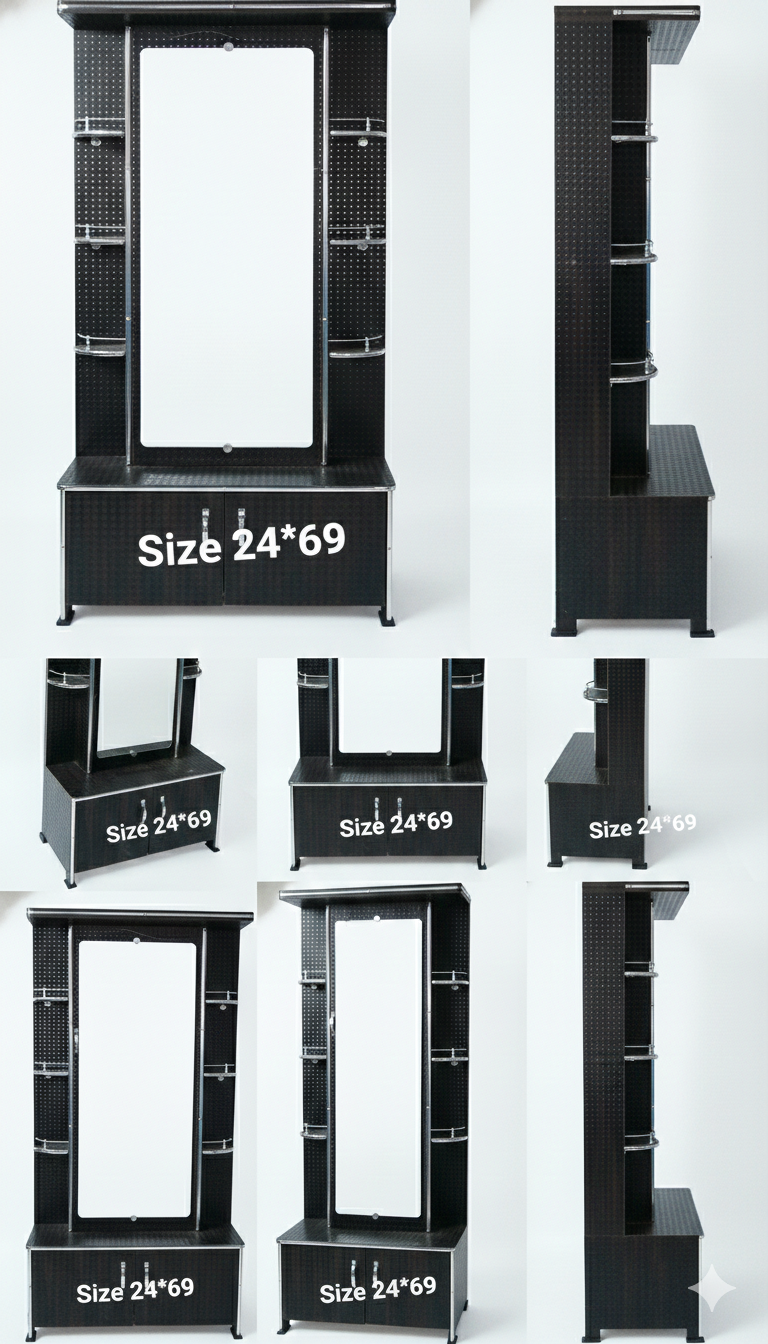 Modern Dressing Table with Full-Length Mirror & Storage | Compact Wooden Vanity Table with Shelves & Cabinet