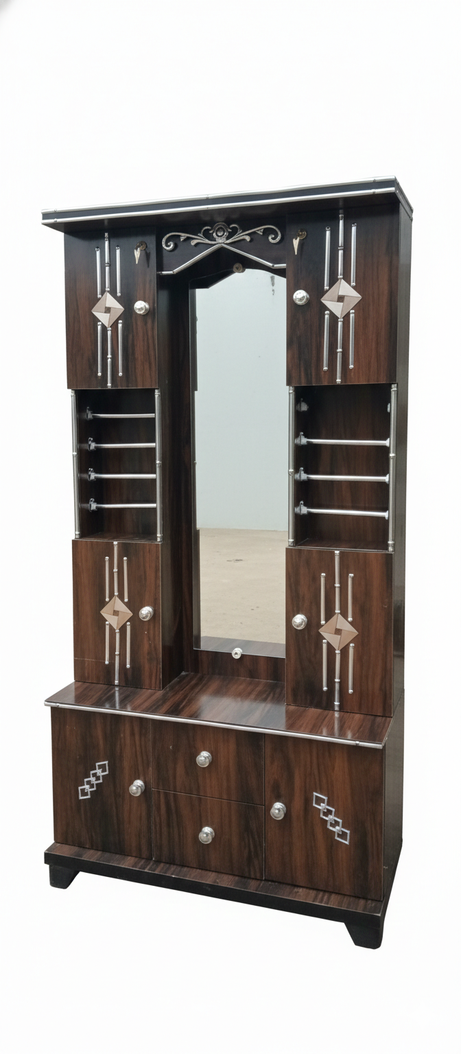 Luxury Dark Walnut Dressing Table with Mirror & Storage | Wooden Vanity Table with Drawers & Shelves