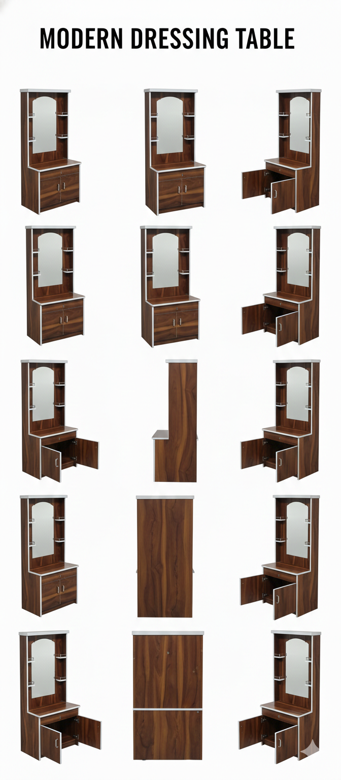 Modern Dressing Table with Mirror & Storage Cabinet | Wooden Vanity Table with Side Shelves