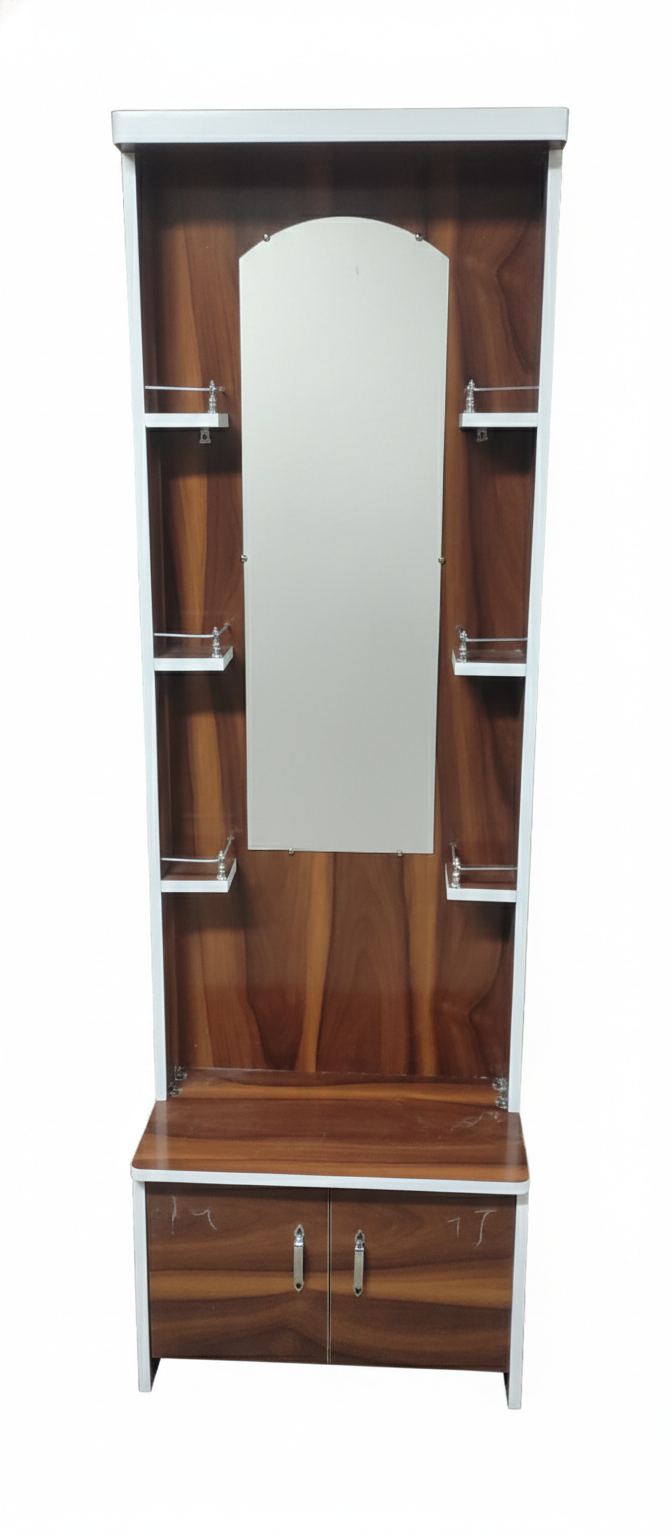 Modern Dressing Table with Mirror & Storage Cabinet | Wooden Vanity Table with Side Shelves