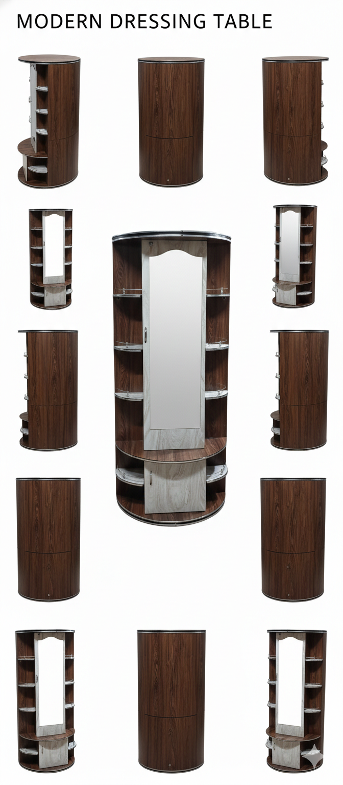 Modern Round Dressing Table with Mirror & Storage