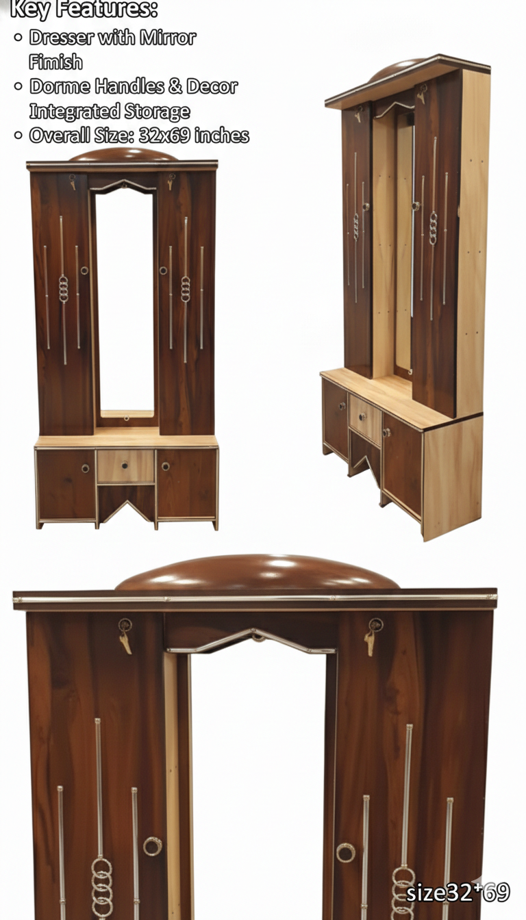 Luxury Wooden Dressing Table with Mirror & Storage | Premium Vanity Table with Drawers & Cabinet