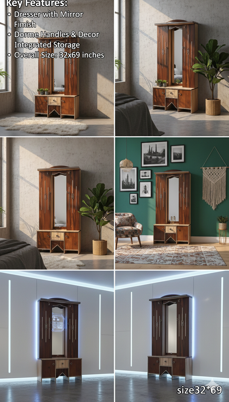 Luxury Wooden Dressing Table with Mirror & Storage | Premium Vanity Table with Drawers & Cabinet