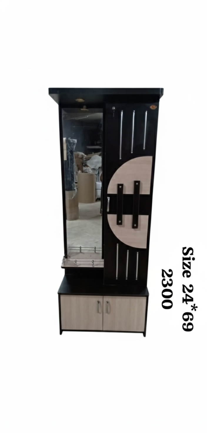 Modern Dressing Table with Mirror & Storage Cabinet | Wooden Vanity Table with Vertical Mirror