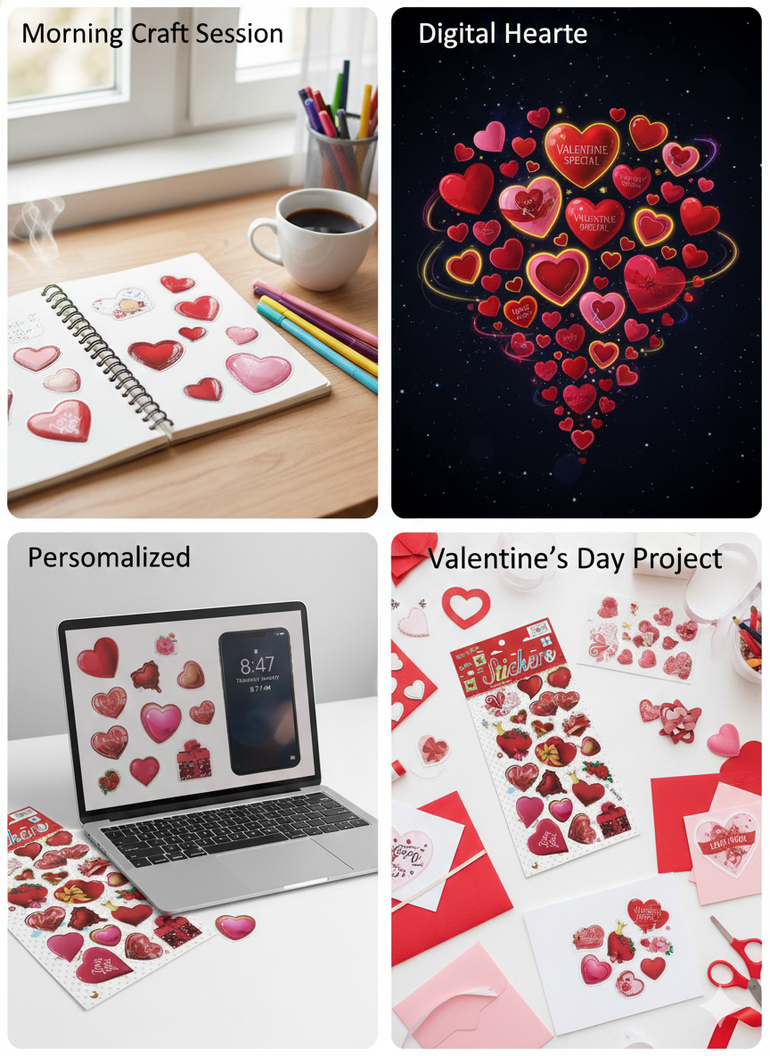 Valentine Puffy Heart Stickers – Cute 3D Love Stickers for Crafts & Gifts