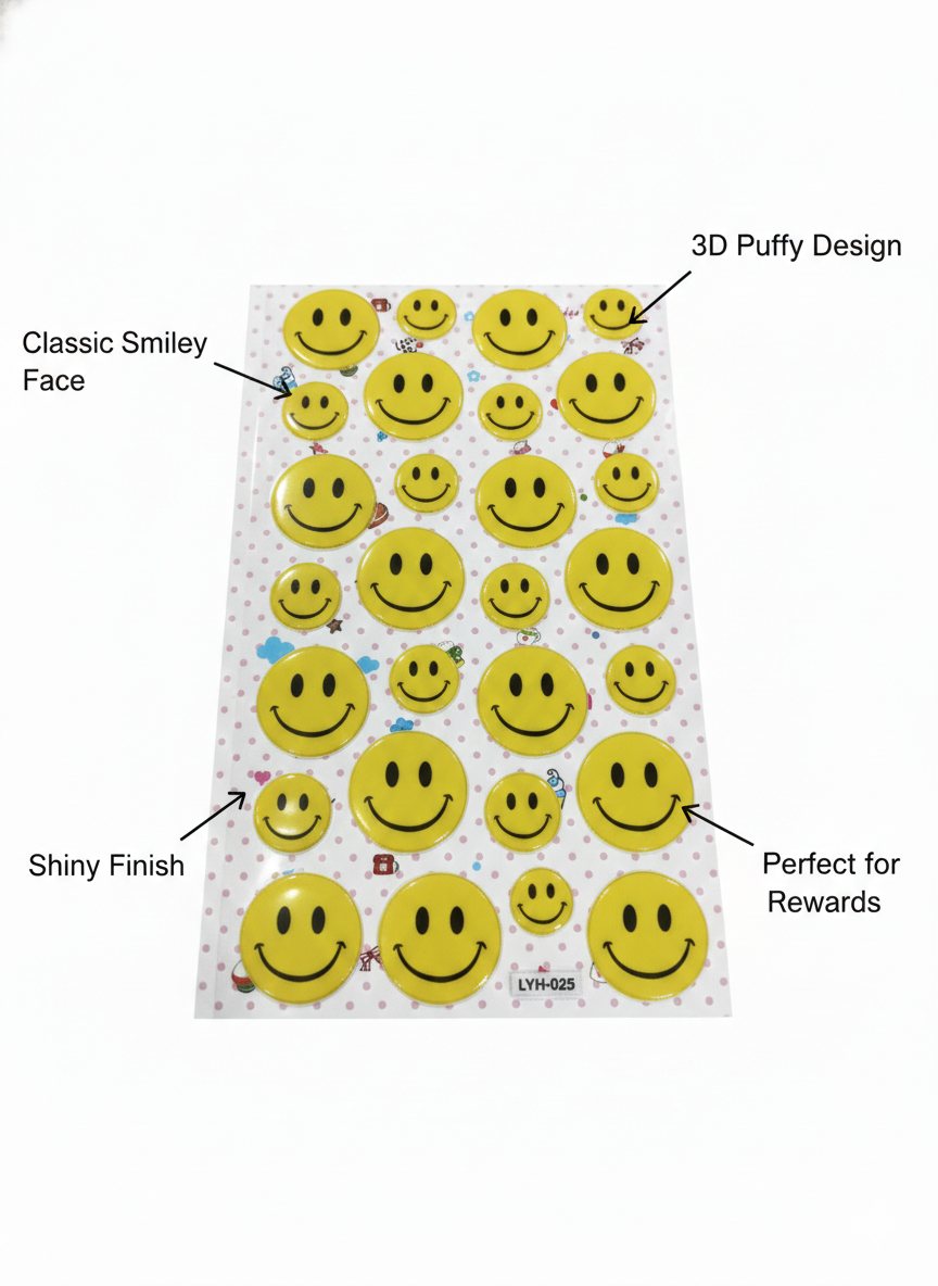 3D Smiley Face Reward Stickers for Kids