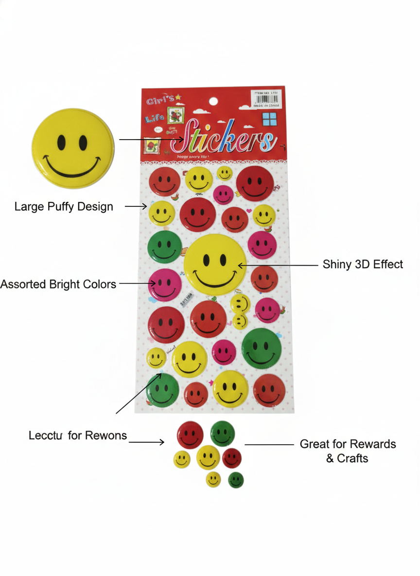 3D Smiley Face Reward Stickers for Kids