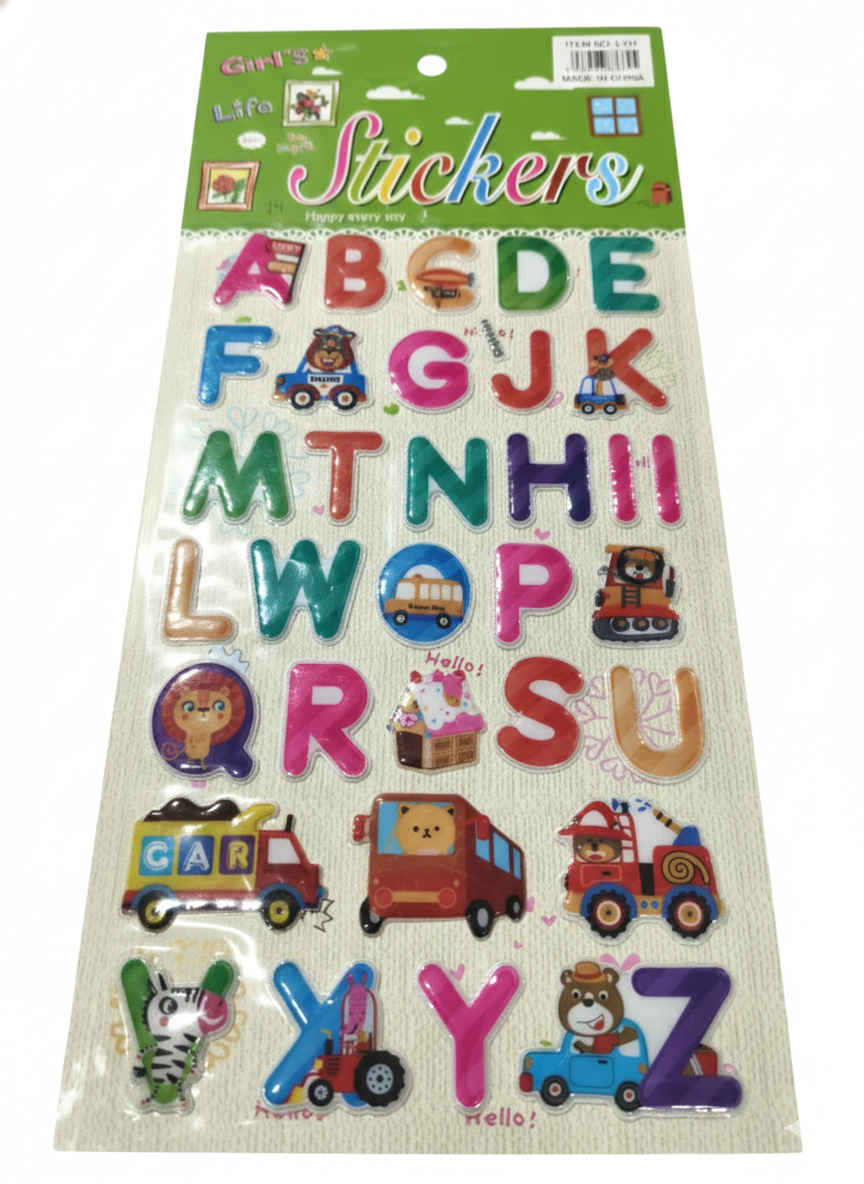 3D Puffy Alphabet Stickers for Kids – Colorful ABC Letter Stickers with Cute Animals & Vehicles