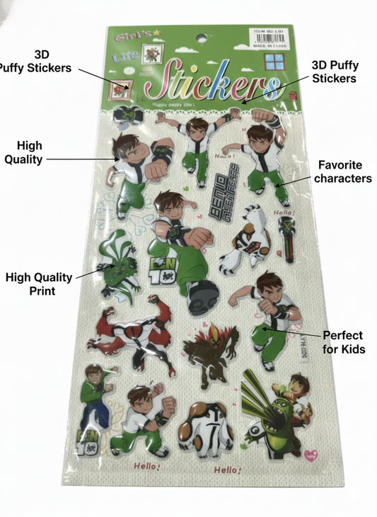3D Puffy Stickers featuring exciting action hero characters that kids love