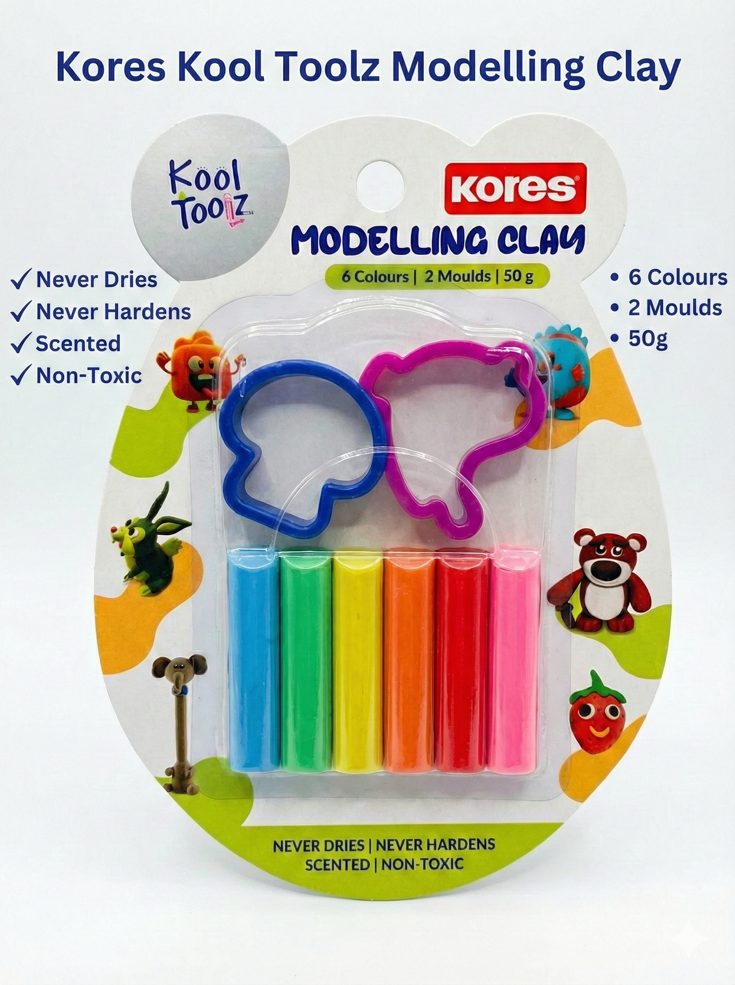Kores Kool Toolz Modelling Clay Set | 6 Colours Clay with 2 Moulds
