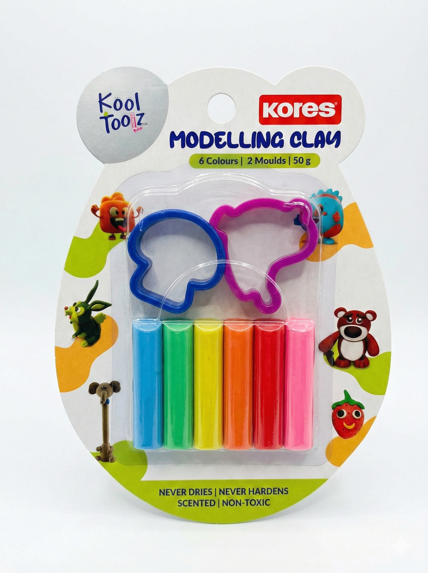 Kores Kool Toolz Modelling Clay Set | 6 Colours Clay with 2 Moulds