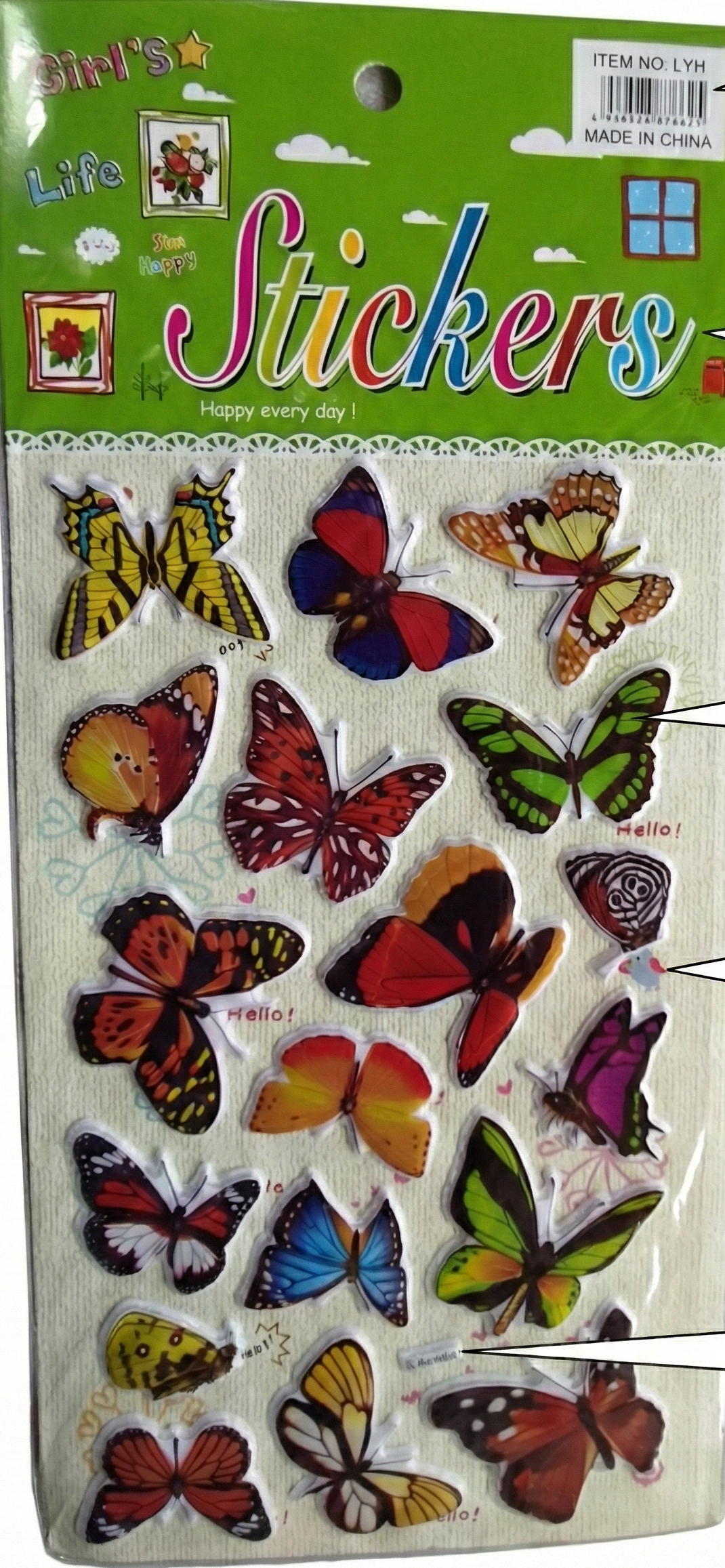 3D Butterfly Stickers for Kids – Colorful Embossed Girls Life Sticker Sheet,