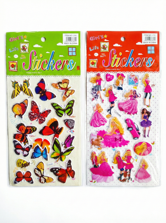 Girl’s Life 3D Puffy Stickers for Kids – Butterfly & Princess Doll Sticker Pack ( set of 2 )