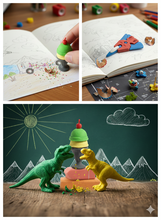 Cute 3D Erasers for Kids Combo | Ice Cream, Dinosaur, Jet & Car Erasers (set of 3)