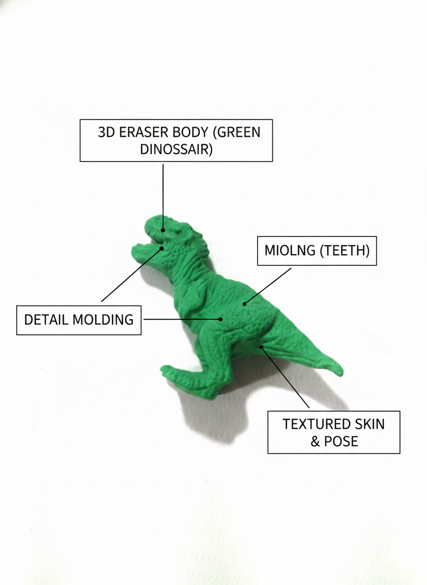3D Dinosaur Eraser for Kids | Green T-Rex Shape Pencil Eraser