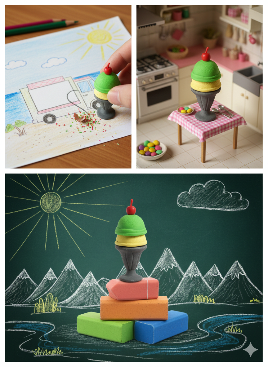 3D Ice Cream Eraser for Kids | Cute Sundae Shape Pencil Eraser