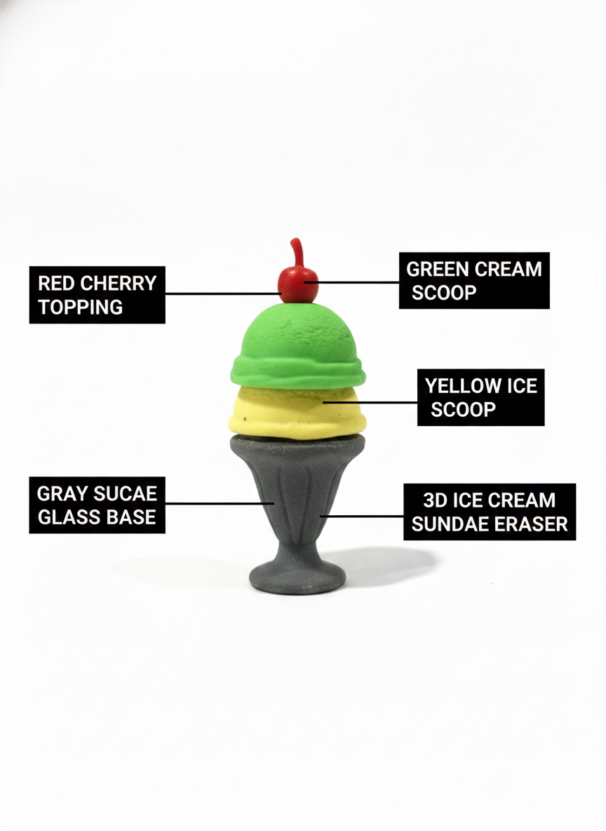 3D Ice Cream Eraser for Kids | Cute Sundae Shape Pencil Eraser