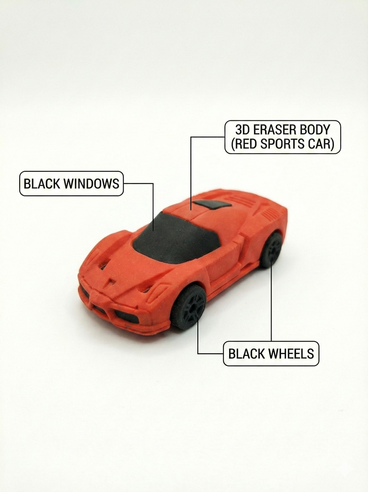 3D Sports Car Eraser for Kids | Red Racing Car Shape Pencil Eraser |