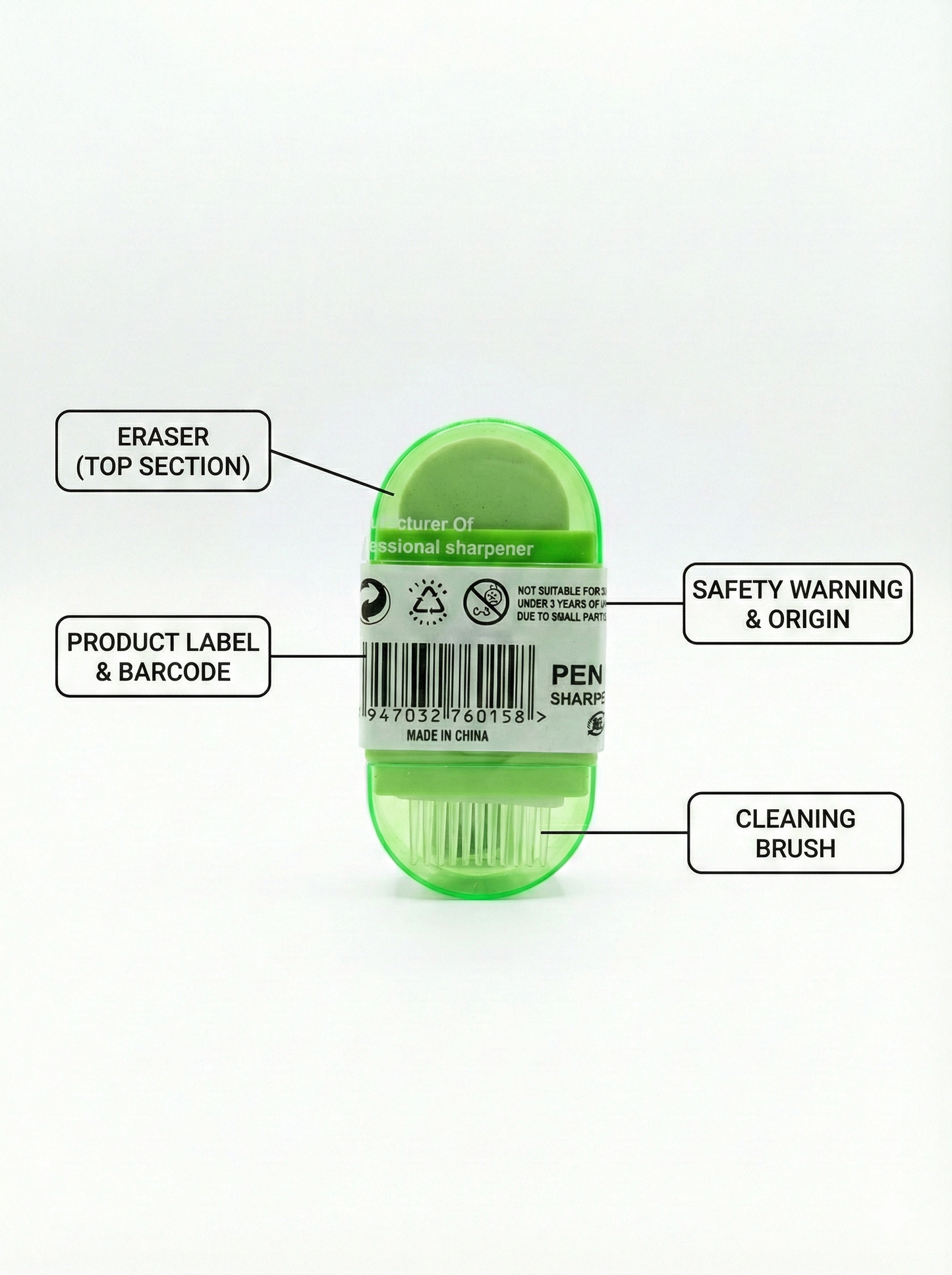 2-in-1 Pencil Sharpener with Eraser & Cleaning Brush