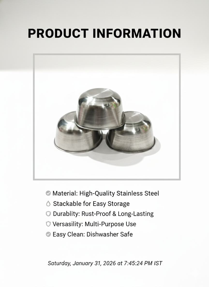 Stainless Steel Small Bowls Set of 3 – Multipurpose Metal Katori Bowls for Kitchen