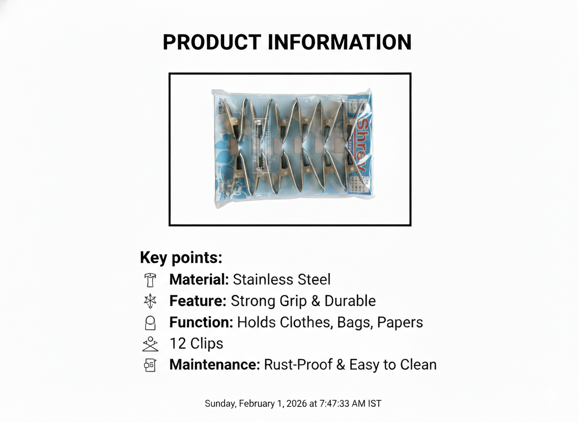 Stainless Steel Heavy Duty Clips – 12 Pack Strong Grip Metal Cloth Clips