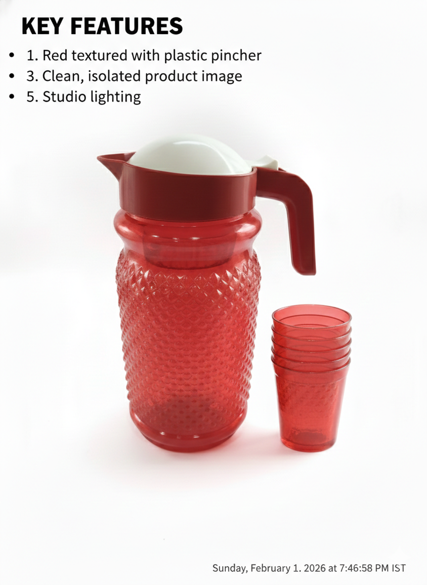 Plastic Water Jug with Lid and 6 Glass Set