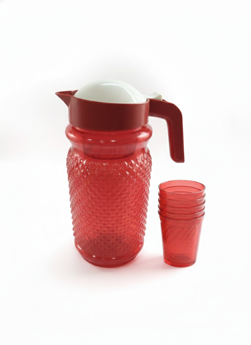Plastic Water Jug with Lid and 6 Glass Set
