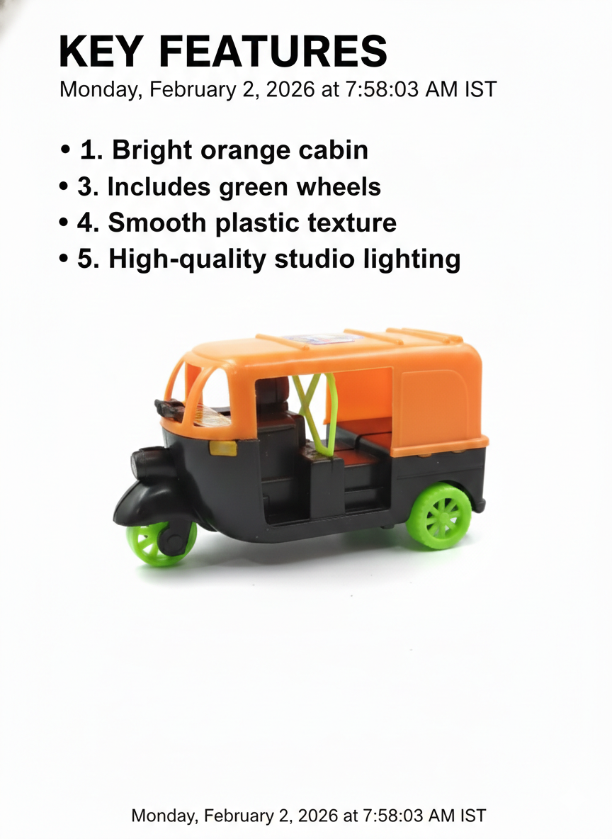 Toy Auto Rickshaw for Kids | Plastic Tuk Tuk Toy with Rolling Wheels