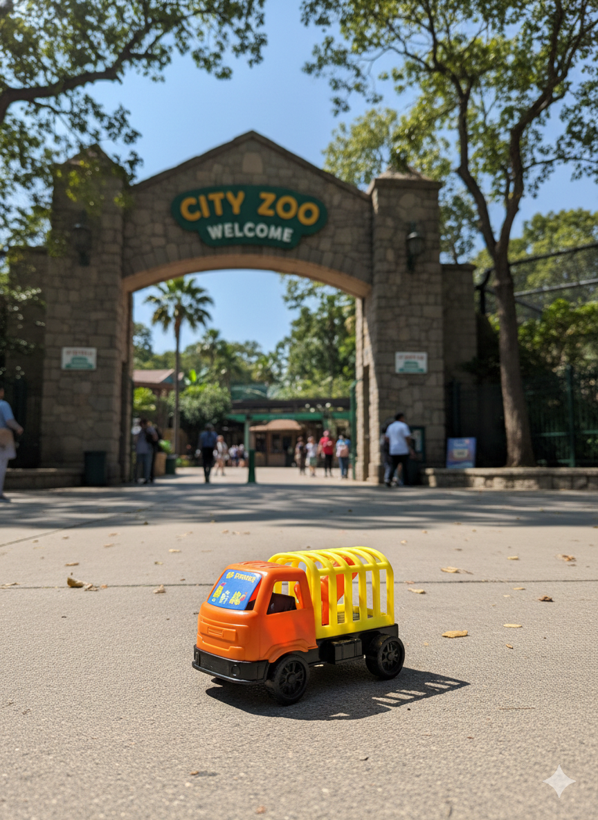 Plastic Cage Truck with Animal Figure | Mini Zoo Carrier Vehicle Toy
