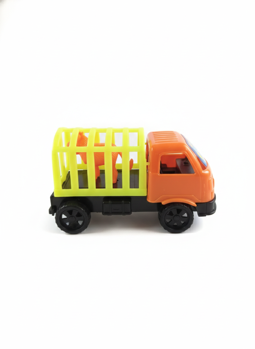 Plastic Cage Truck with Animal Figure | Mini Zoo Carrier Vehicle Toy