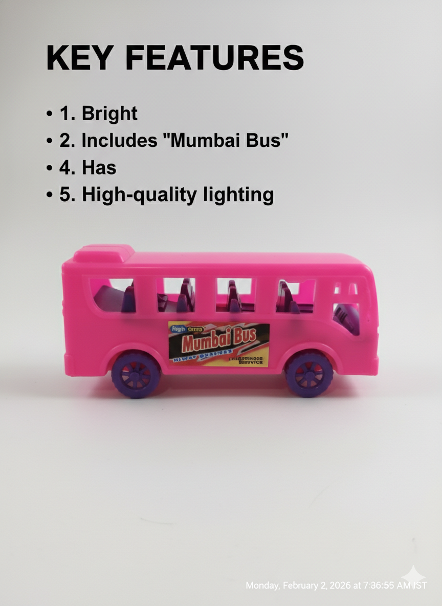 Pink Toy Bus for Kids | Mini Plastic Bus Toy with Rolling Wheels