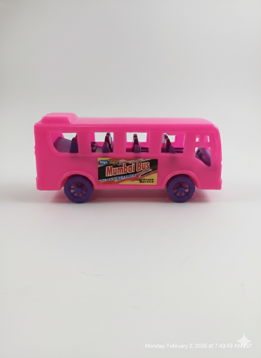 Pink Toy Bus for Kids | Mini Plastic Bus Toy with Rolling Wheels