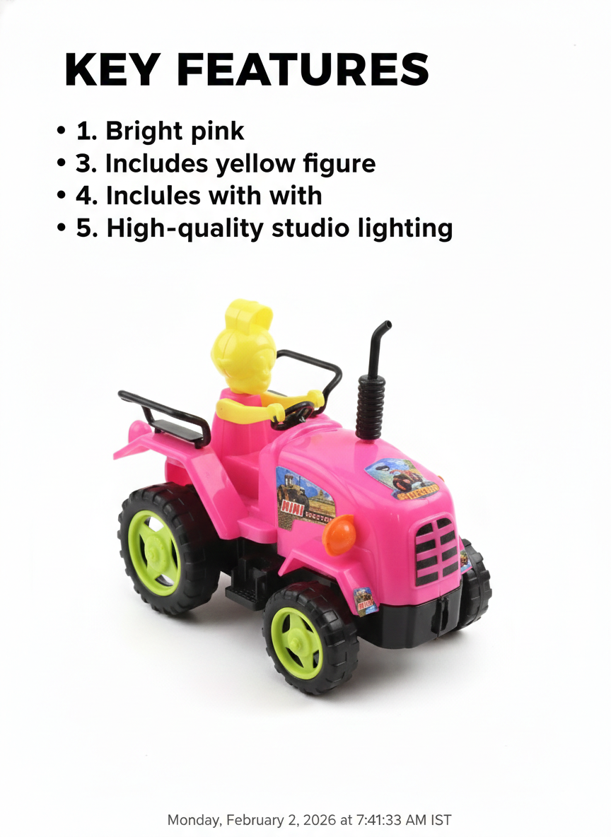 Kids Toy Tractor with Driver Figure | Pink Plastic Tractor Toy for Toddlers