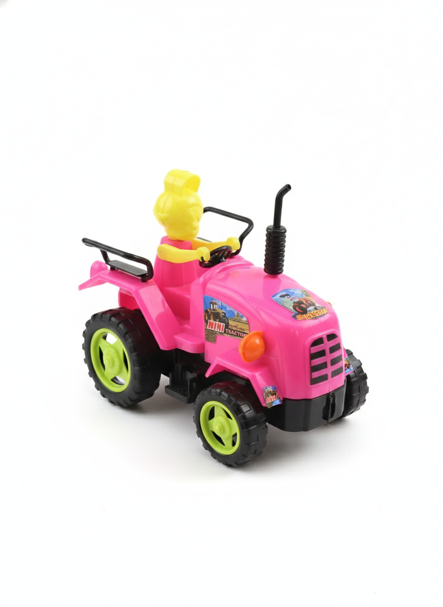 Kids Toy Tractor with Driver Figure | Pink Plastic Tractor Toy for Toddlers