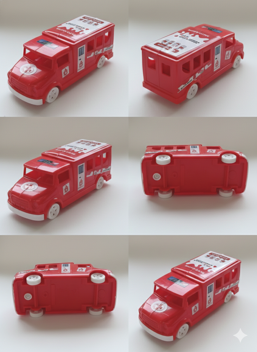 Red Toy Bus for Kids | Plastic Mini Bus Toy with Rolling Wheels