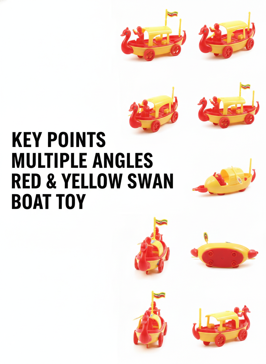 Swan Boat Toy for Kids | Red & Yellow Plastic Boat Toy with Wheels