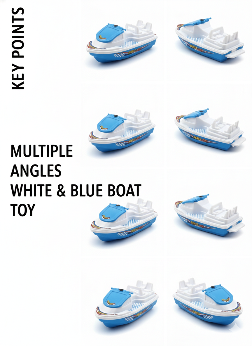Toy Boat for Kids | White & Blue Plastic Boat Toy with Wheels