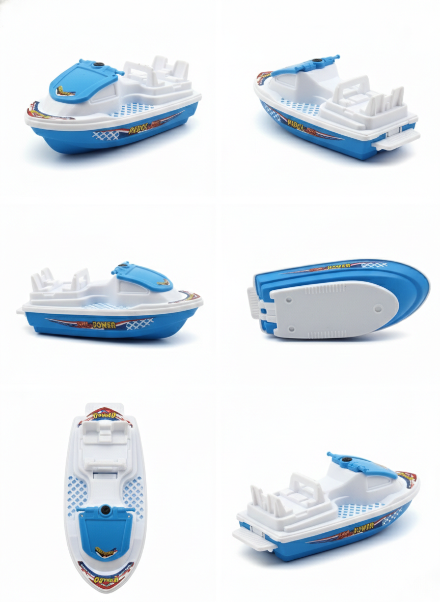 Toy Boat for Kids | White & Blue Plastic Boat Toy with Wheels