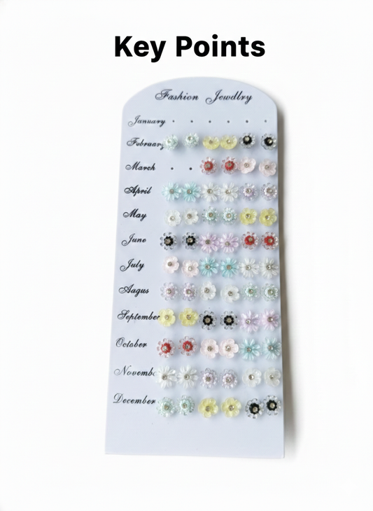 Floral Stud Earrings Set for Women & Girls (12 Pairs) | Multicolor Cute Flower Earrings Combo | Lightweight Daily Wear, Party & Gift Jewellery