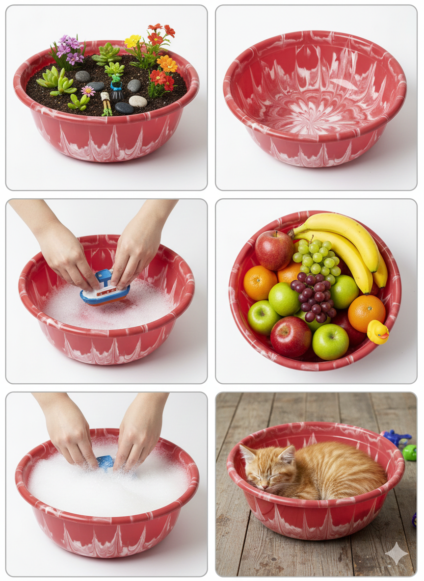 Red & White Plastic Round Basin