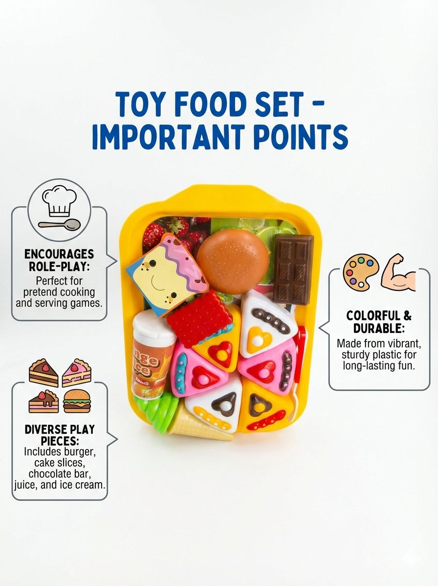 oy Food Set for Kids | Pretend Play Kitchen Food Toys with Burger, Cake, Ice Cream & Accessories