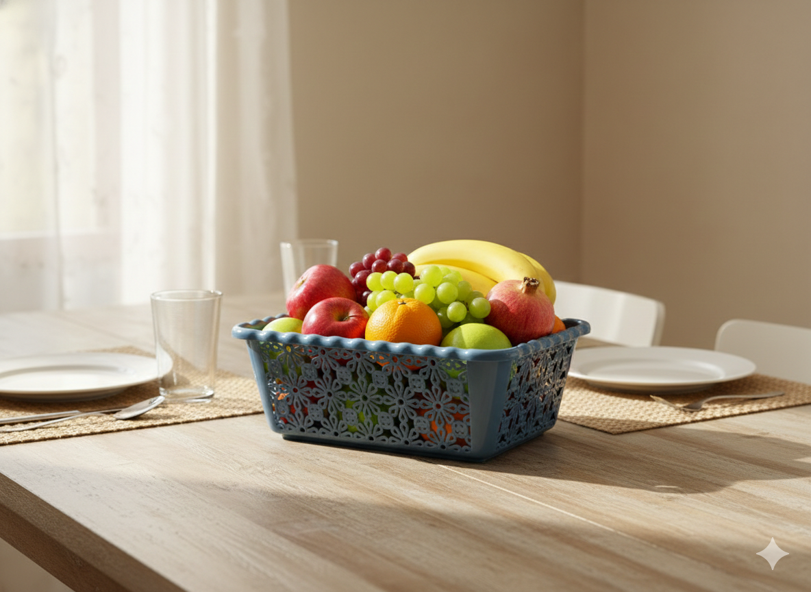 Plastic Storage Basket Organizer with Floral Cut Design